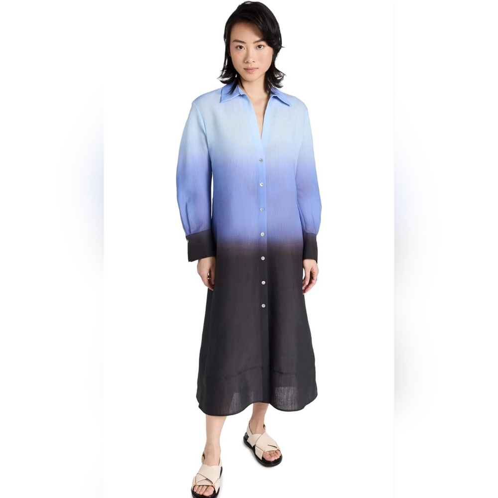 Vince Dip-Dye Ombré Long Sleeve Shirt Dress XL in Blue